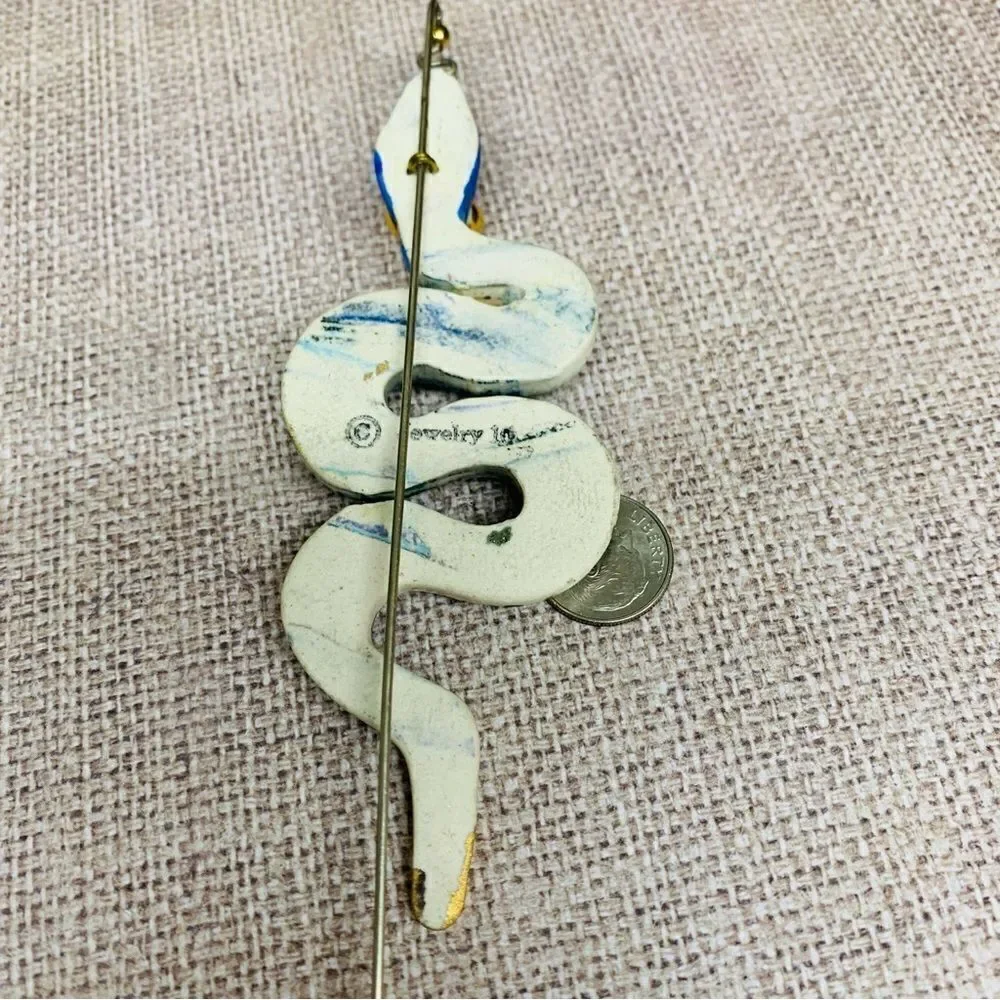 VTG Cynthia Chuang Porcelain Snake‎ Stick Pin Brooch Signed Jewelry 10